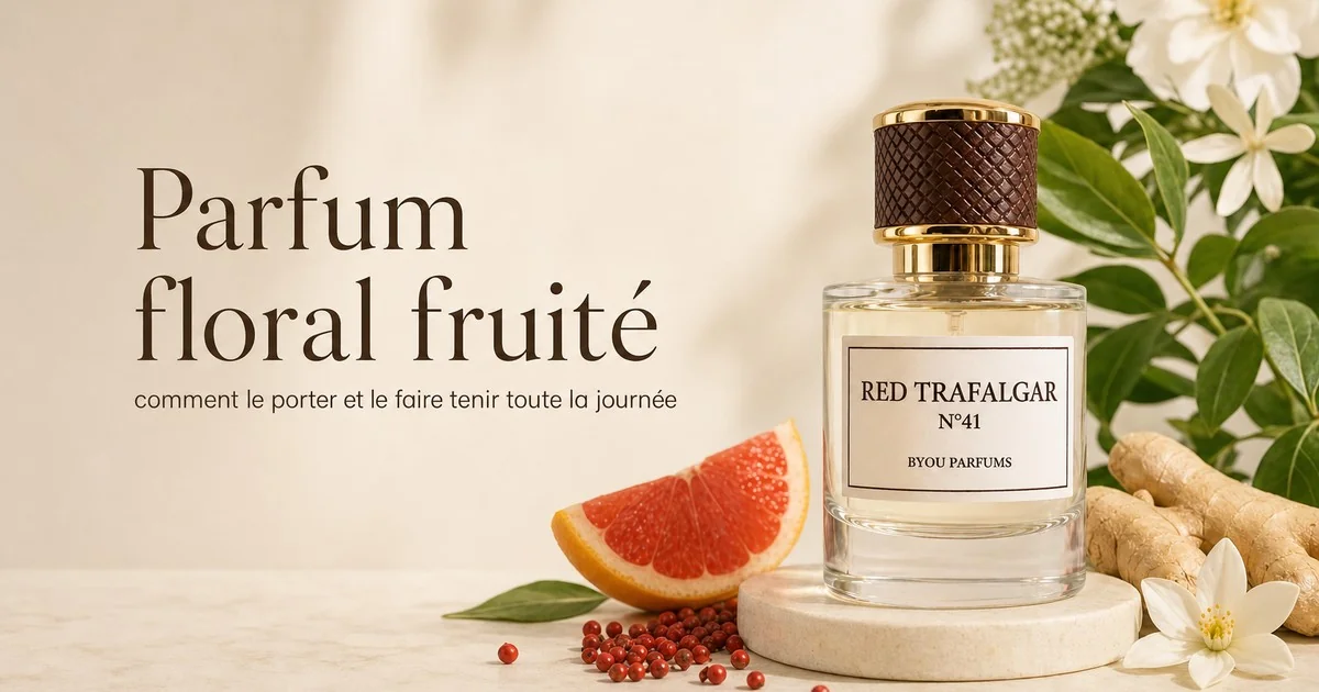 Application de parfum floral fruité Red Trafalgar N°41 sur les poignets pour une tenue longue durée