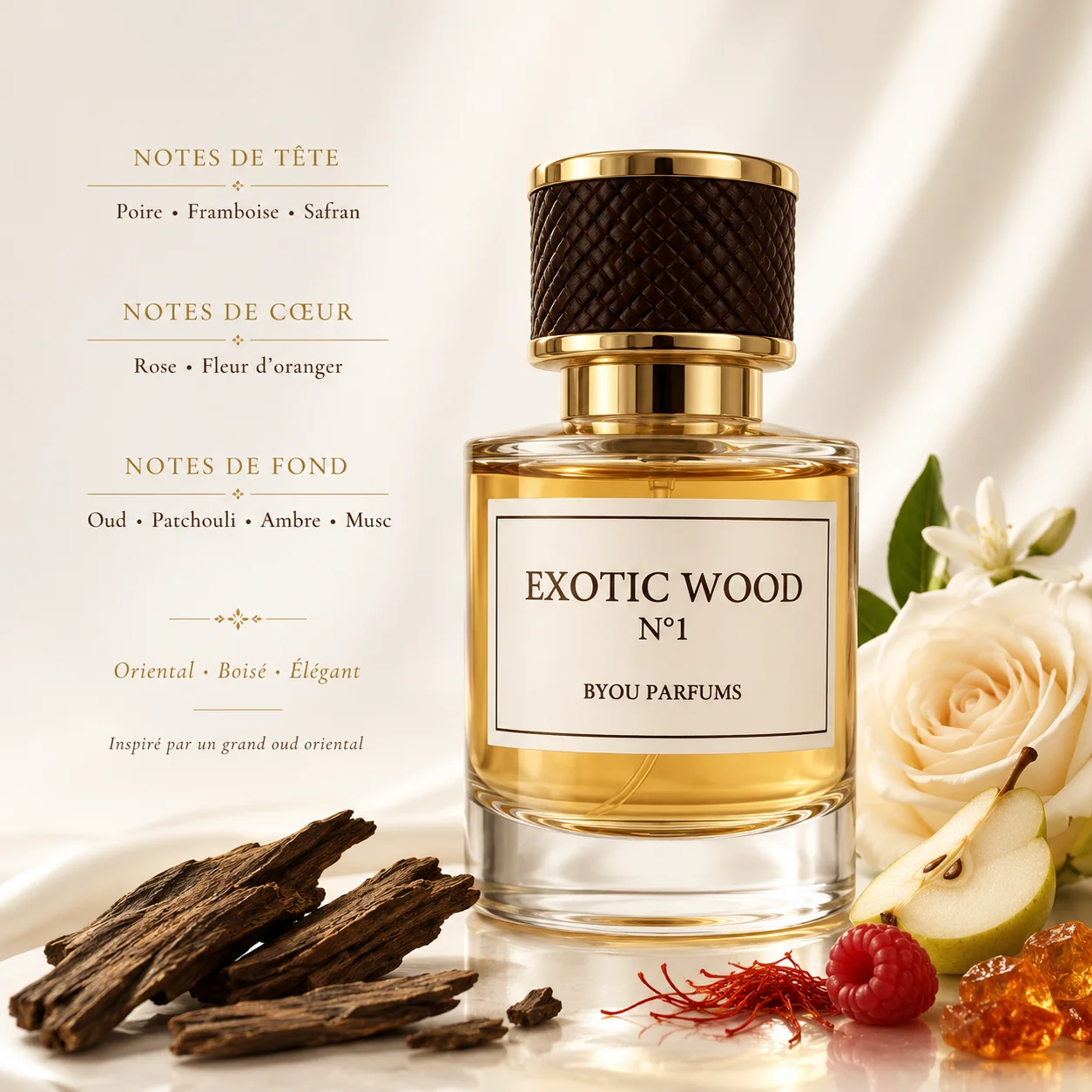Exotique Oud N°1 — parfum mixte oriental boisé, élixir de parfum 50 ml | Byou Cosmétiques