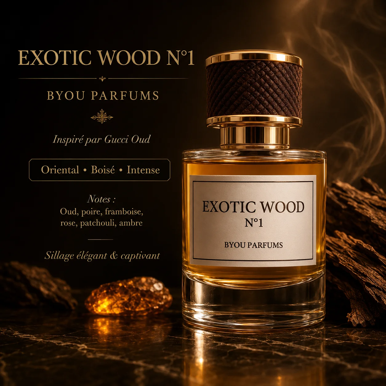 Exotique Oud N°1 — parfum mixte oriental boisé, élixir de parfum 50 ml | Byou Cosmétiques