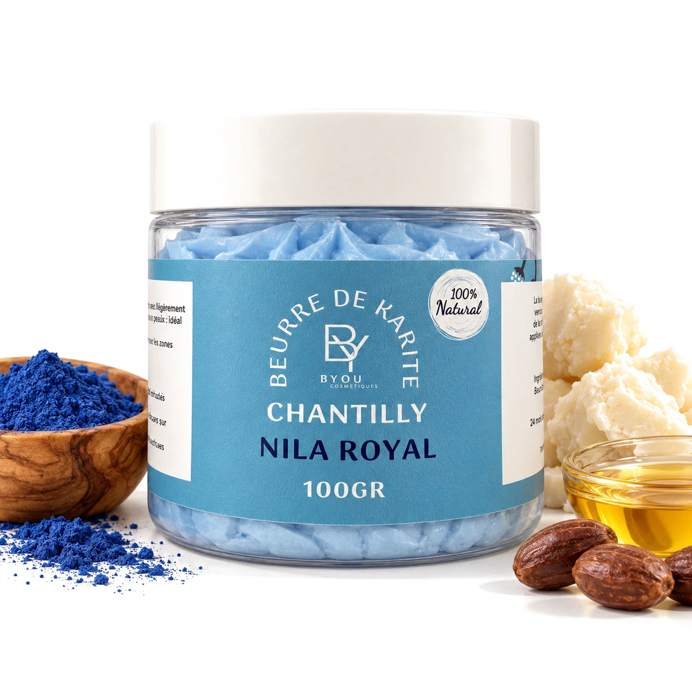 Chantilly de karité Nila Royal BYOU, pot de 100 g, avec poudre de nila bleu, beurre de karité et huile de jojoba