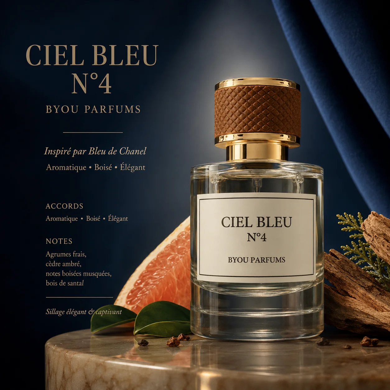 Ciel de Bleu N°4 — parfum homme boisé aromatique, élixir de parfum 50 ml | Byou Cosmétiques