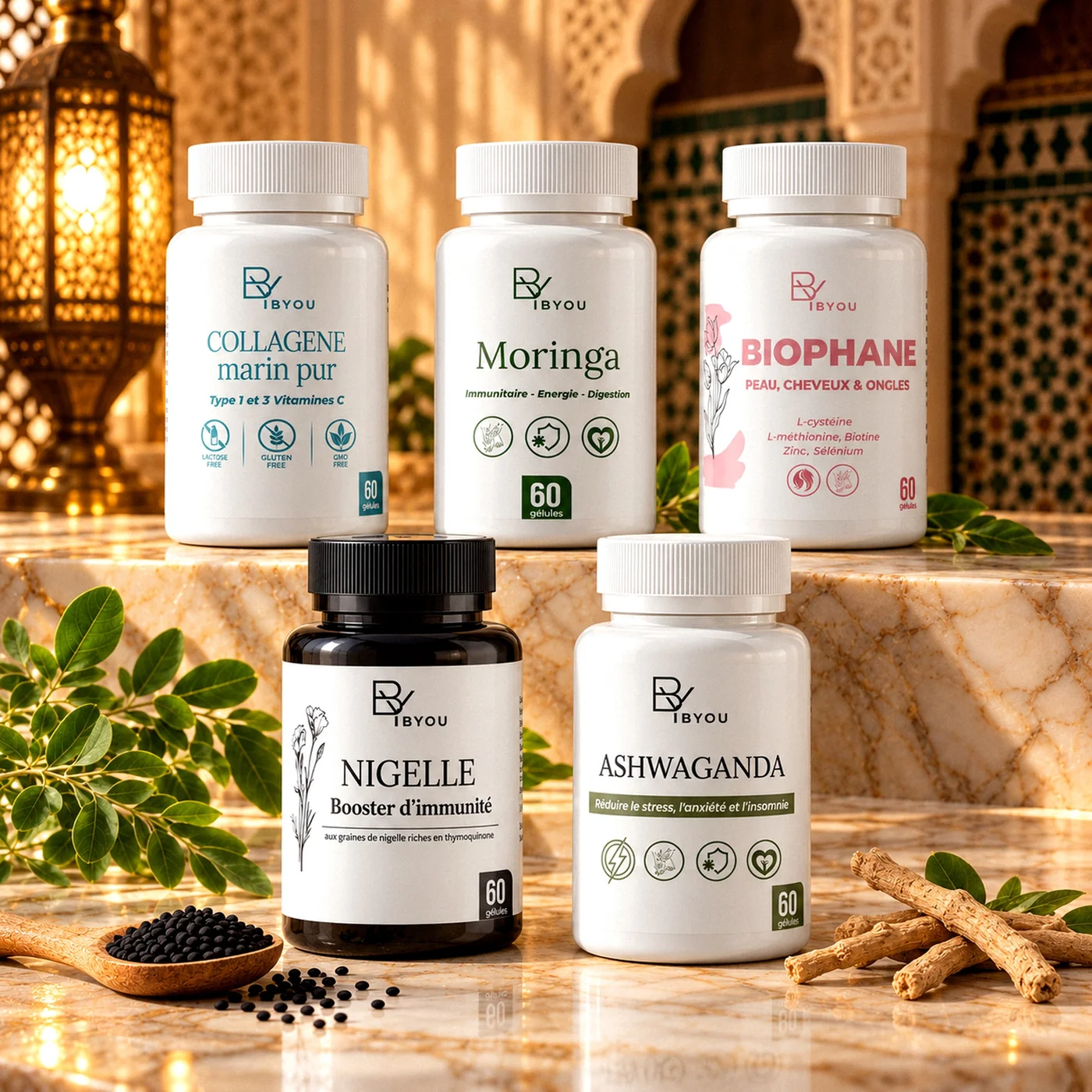 Set mit 5 Nahrungsergänzungsmitteln nach Wahl — Naturkosmetik von Byou
