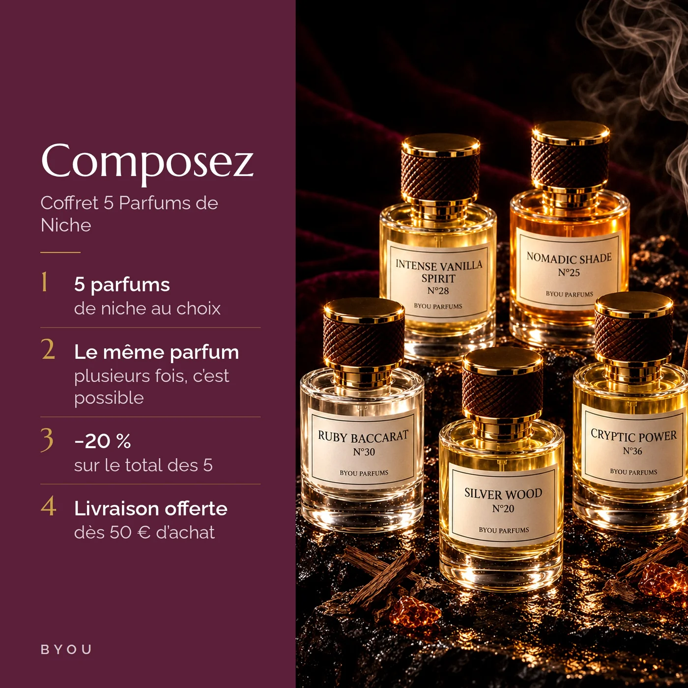 Composez votre Coffret 5 parfums de niche Byou : -20 % sur le total