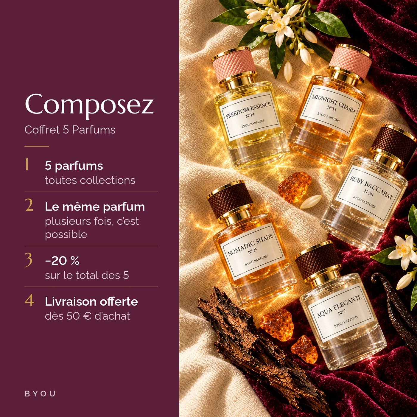 Composez votre Coffret 5 parfums toutes collections Byou : -20 % sur le total