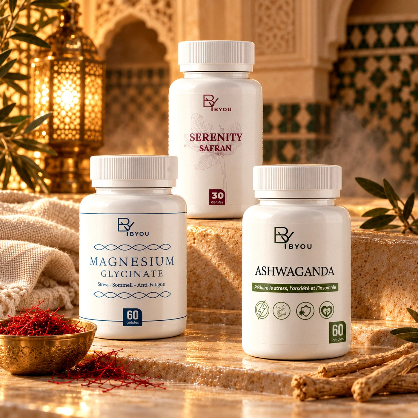 Gelassenheit-Set – Safran, Magnesium & Ashwagandha — Naturkosmetik von Byou