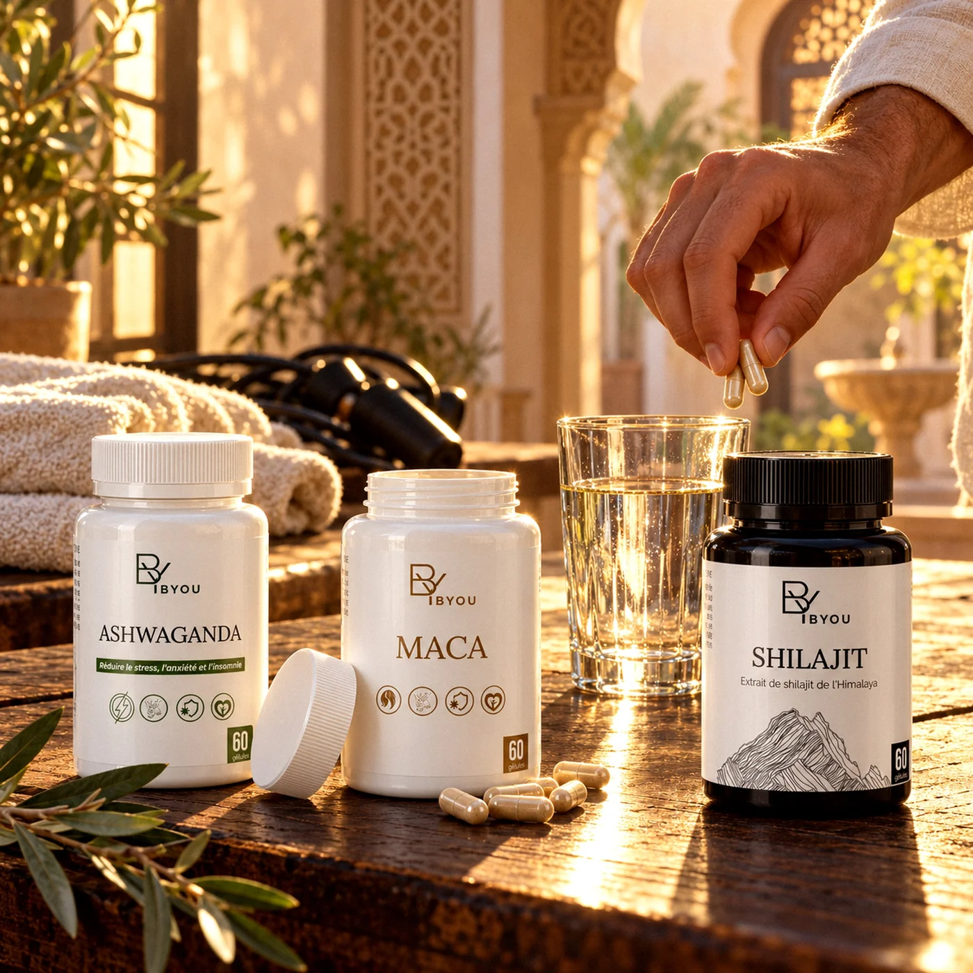 Coffret Vitalité Sportif Byou, gélules ashwagandha, maca et shilajit au petit matin