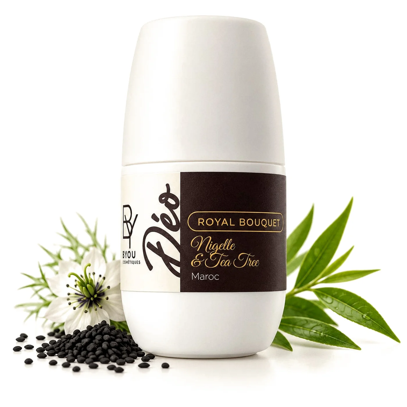 Déodorant naturel à bille Royal Bouquet à l’huile de nigelle et tea tree, BYOU Cosmétiques