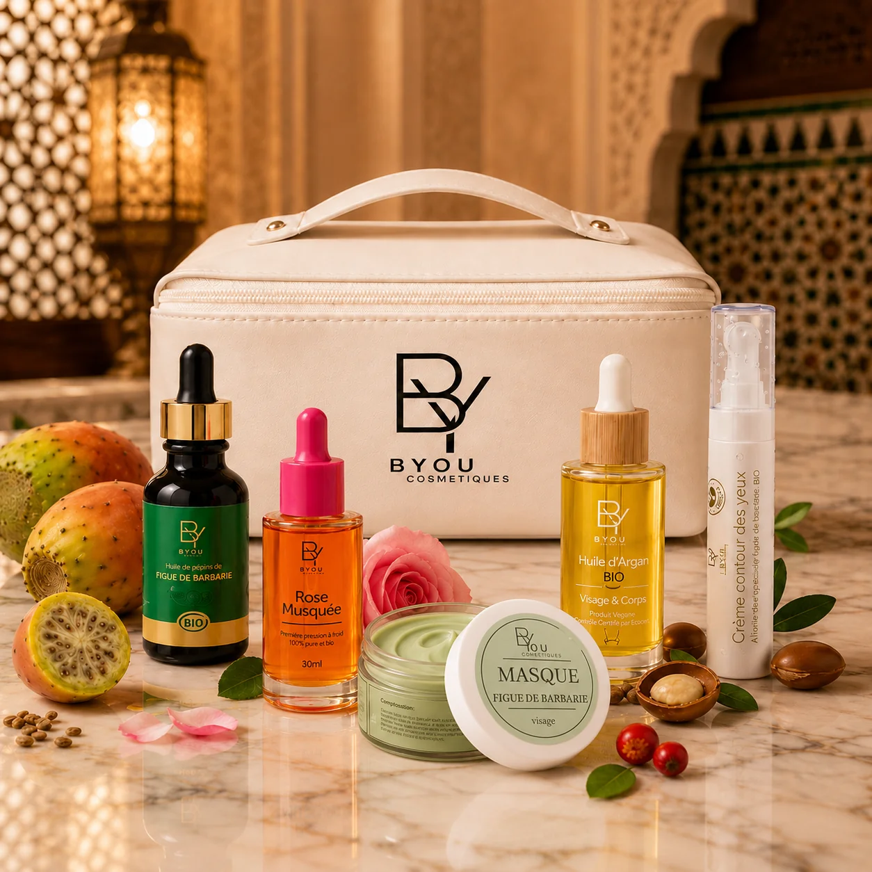 Coffret Anti-Rides — Huiles Précieuses, Contour des Yeux & Trousse — cosmétique naturel Byou