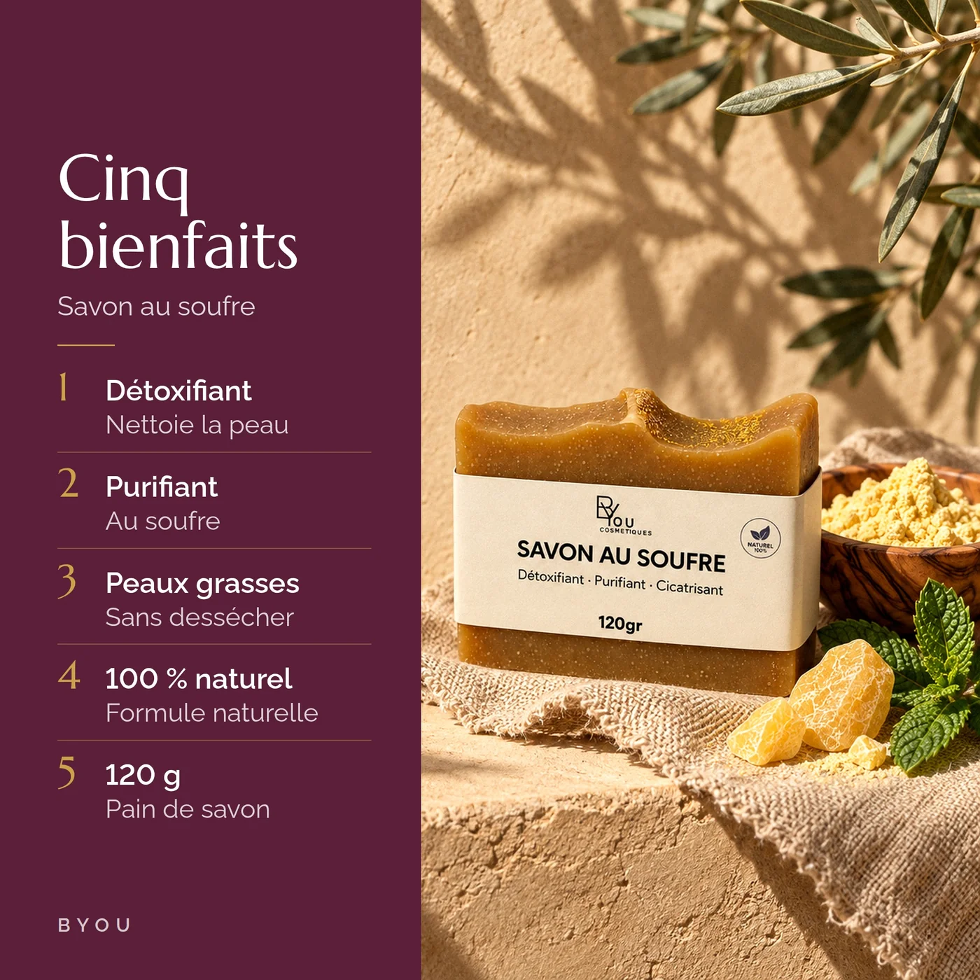 Les bienfaits du savon au soufre : détoxifiant, purifiant, pour peaux grasses, 100 % naturel