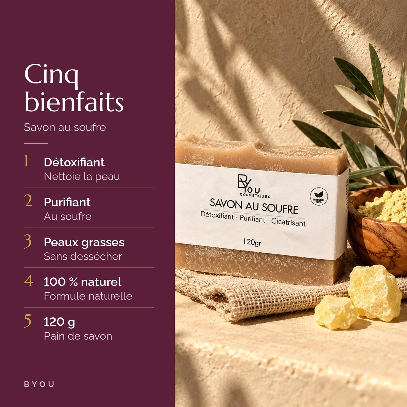 Les bienfaits du savon au soufre : détoxifiant, purifiant, pour peaux grasses, 100 % naturel