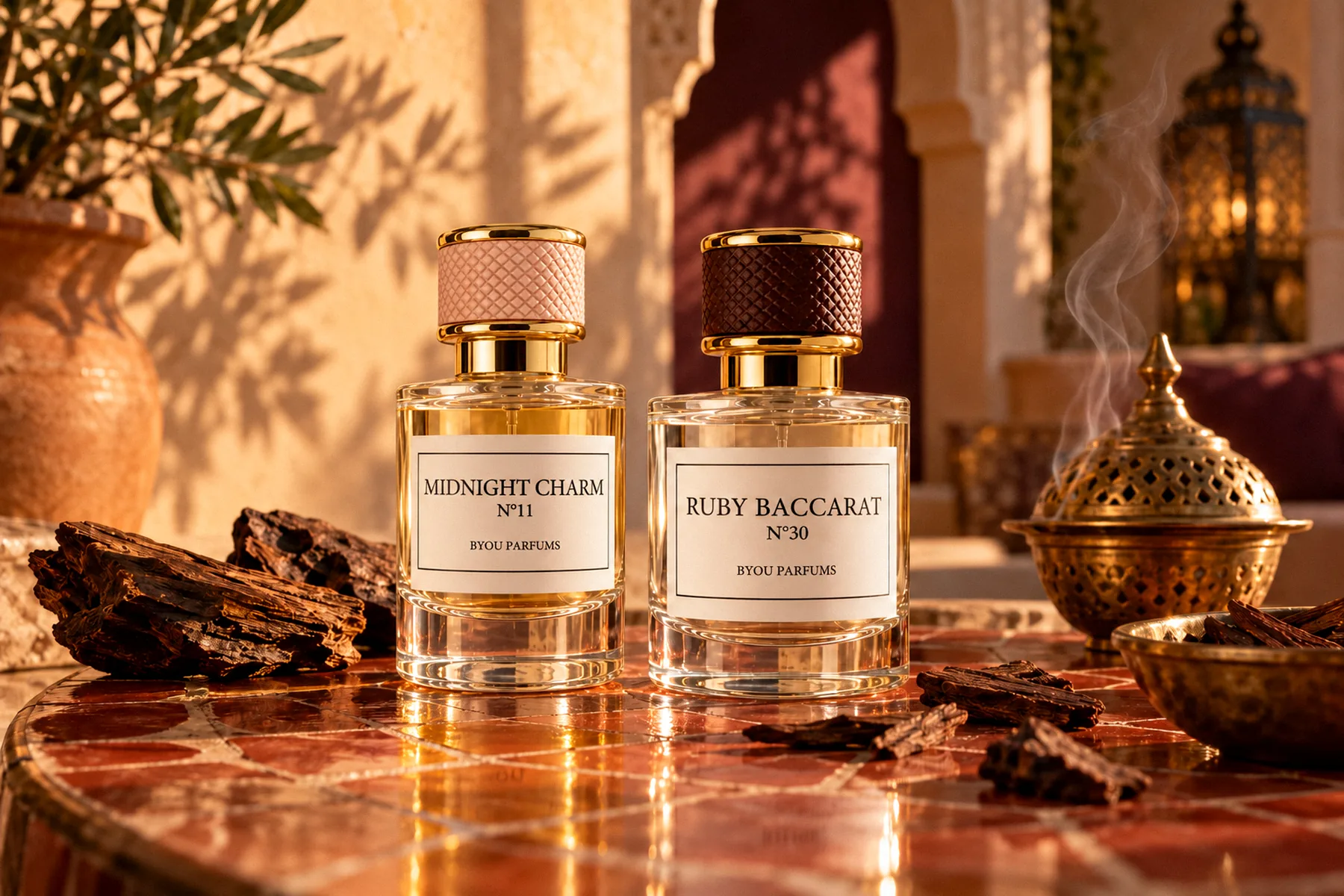 BYOU-Parfums Midnight Charm N°11 und Ruby Baccarat N°30 in einem marokkanischen Riad