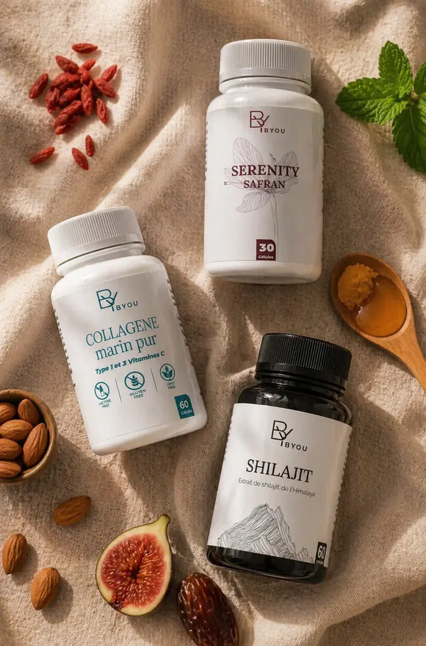 Compléments alimentaires naturels Byou — collagène marin, safran, shilajit pour la beauté de l'intérieur